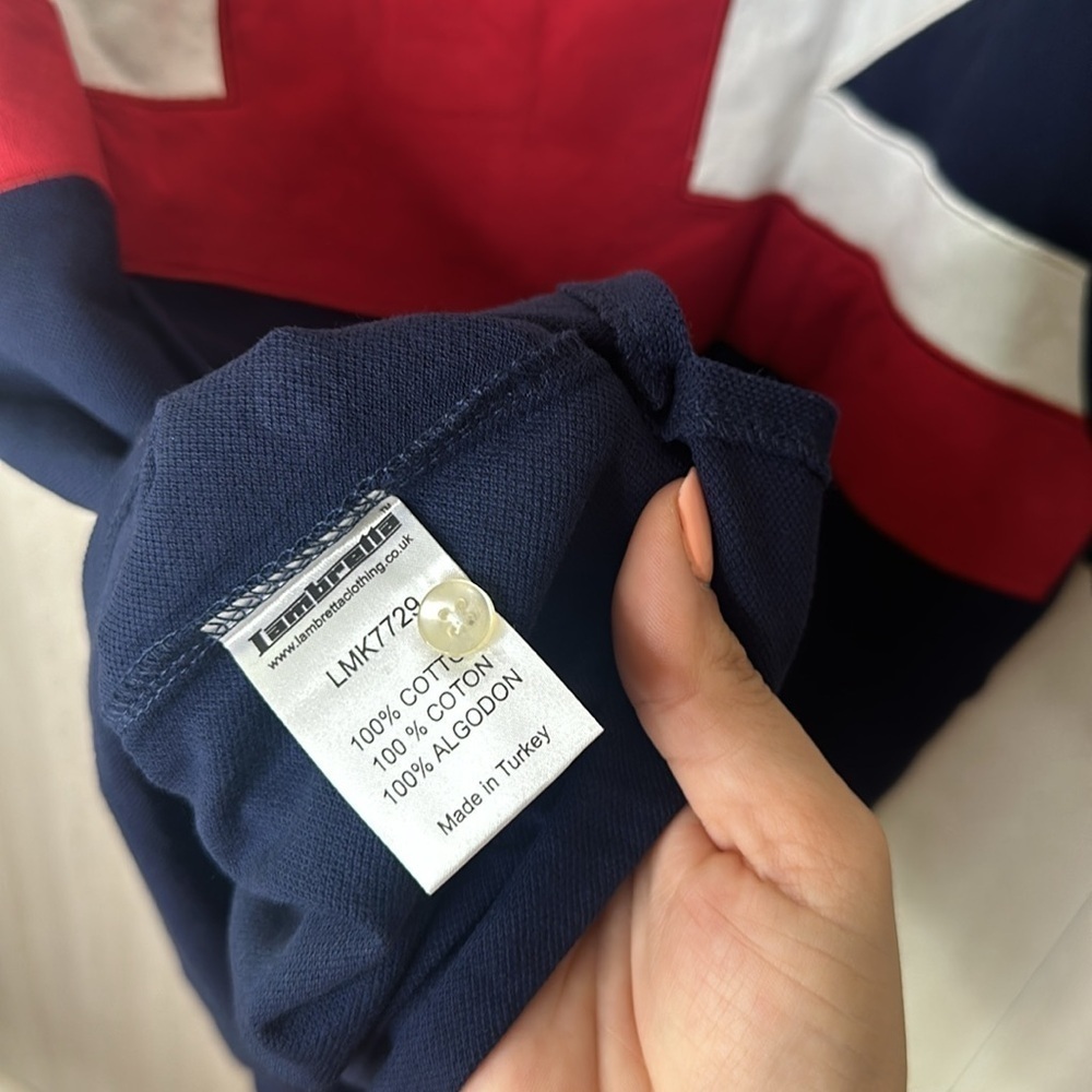 LAMBRETTA Mod 3 Button Tipped Pique Union Jack Flag Back Polo Shirt Navy XXL - Picture 4 of 7